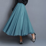 MIDI Mauve Skirt Autumn and Winter High Waist A- line Mid-Length Purple Mesh Skirt