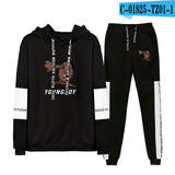 Never Broke Again Hoodie Casual Patchwork Sweatshirt Ankle Banded Pants Suit