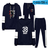 Never Broke Again Hoodie Casual Patchwork Sweatshirt Ankle Banded Pants Suit