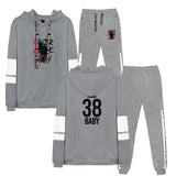 Never Broke Again Hoodie Casual Patchwork Sweatshirt Ankle Banded Pants Suit