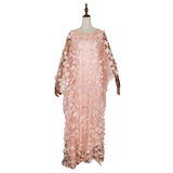 African Dashiki Dress Women's Dress Embroidered Flowers Mesh round Neck Loose