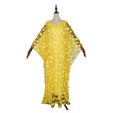 African Dashiki Dress Women's Dress Embroidered Flowers Mesh round Neck Loose