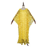 African Women's Wear Dress Embroidered Flowers Batwing Sleeve Loose Robe Vest Long Dress African Dashiki Ankara Styles Dress