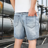 Men Denim Shorts Summer Overalls Pants Washed Distressed