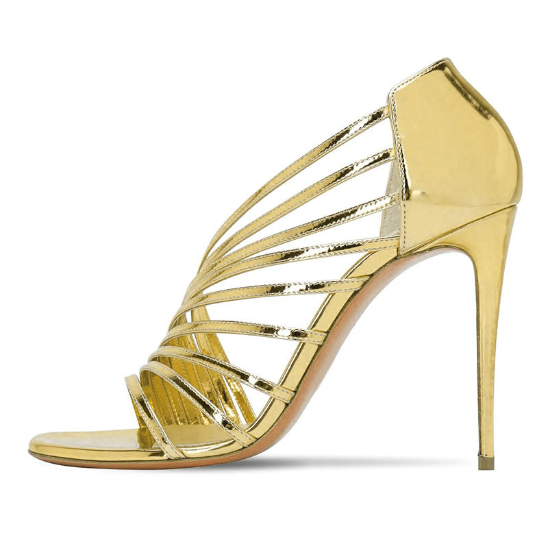 Gold Heels Gold Patent Leather Stiletto Heel Banquet Sandals