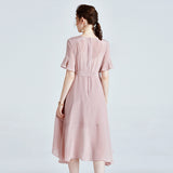 MIDI Mauve Wrap Dress Slim-Fit Slimming Solid Color Large Swing Skirt