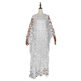 African Dashiki Dress Women's Dress Embroidered Flowers Mesh round Neck Loose