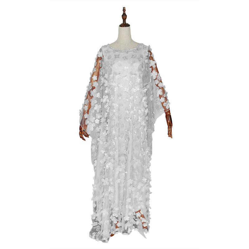 African Women's Wear Dress Embroidered Flowers Batwing Sleeve Loose Robe Vest Long Dress African Dashiki Ankara Styles Dress