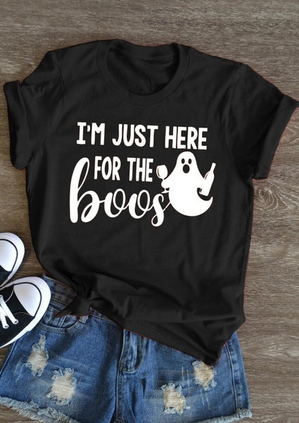 Halloween Costumes I'm Just Here for the Boo's Ghost Printed Short Sleeve T-shirt