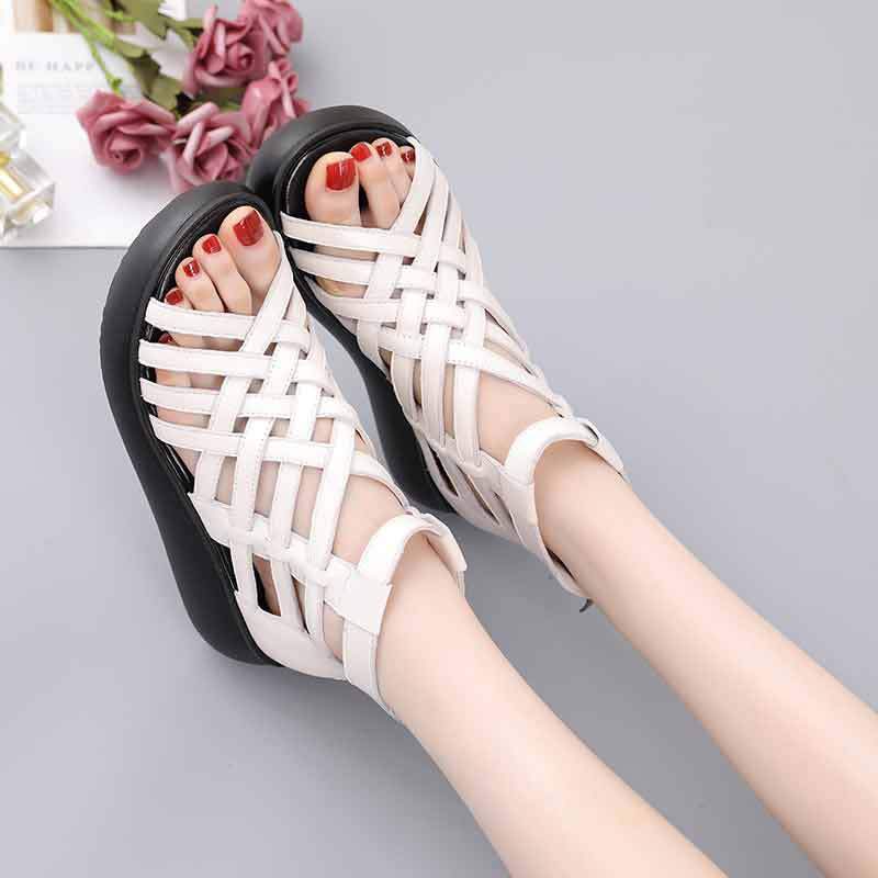 Highway Flat Sandals Summer Retro Wedge Casual Peep Toe Sandals for Women