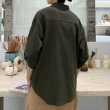 Men Shirts Three-Quarter Sleeve Shirt Stand Collar