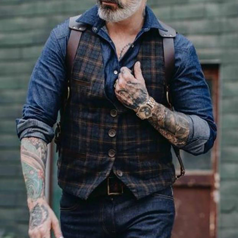 Men Dress Vests Autumn and Winter Plaid Vest Man