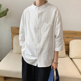 Men Shirts Three-Quarter Sleeve Shirt Stand Collar