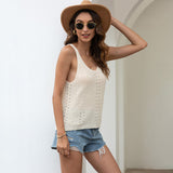 Women Pullover Knit Sweater Spring/Summer Beach Knit Casual V-neck Sleeveless Hollow Out Sweater Vest