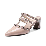 Finn Chain Pointed Toe Mule Sandals Women's Cowhide Closed Toe Half Slippers