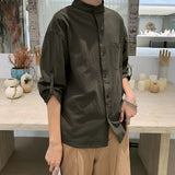 Men Shirts Three-Quarter Sleeve Shirt Stand Collar