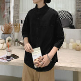 Men Shirts Three-Quarter Sleeve Shirt Stand Collar