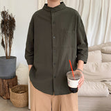 Men Shirts Three-Quarter Sleeve Shirt Stand Collar