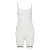 Women's Spring Clothing Sling Embroidered Sports High Waist Short Jumpsuit