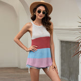Women Pullover Knit Sweater Summer Casual Knitted Sexy Halter Mixed Color Stripe Vest