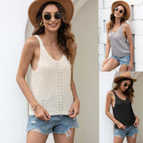 Women Pullover Knit Sweater Spring/Summer Beach Knit Casual V-neck Sleeveless Hollow Out Sweater Vest
