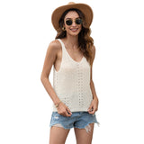 Women Pullover Knit Sweater Spring/Summer Beach Knit Casual V-neck Sleeveless Hollow Out Sweater Vest
