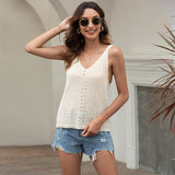 Women Pullover Knit Sweater Spring/Summer Beach Knit Casual V-neck Sleeveless Hollow Out Sweater Vest