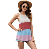 Women Pullover Knit Sweater Summer Casual Knitted Sexy Halter Mixed Color Stripe Vest