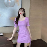 MIDI Mauve Wrap Dress Summer Purple Dress Cinched Slimming Short Sleeves Dress