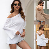 Women Pullover Knit Sweater Summer Back Hollow Out Sweater Women's Bow Lace-up Backless Sweater