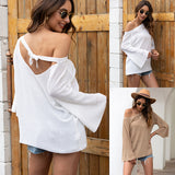 Women Pullover Knit Sweater Summer Back Hollow Out Sweater Women's Bow Lace-up Backless Sweater