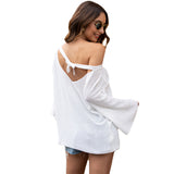 Women Pullover Knit Sweater Summer Back Hollow Out Sweater Women's Bow Lace-up Backless Sweater