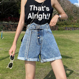 Women Jean Shorts Denim Shorts Women's Summer High Waist Wide Leg Loose Hot Pants with Belt