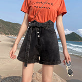 Women Jean Shorts Denim Shorts Women's Summer High Waist Wide Leg Loose Hot Pants with Belt