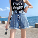 Women Jean Shorts Denim Shorts Women's Summer High Waist Wide Leg Loose Hot Pants with Belt