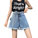 Women Jean Shorts Denim Shorts Women's Summer High Waist Wide Leg Loose Hot Pants with Belt