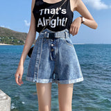 Women Jean Shorts Denim Shorts Women's Summer High Waist Wide Leg Loose Hot Pants with Belt