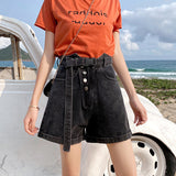 Women Jean Shorts Denim Shorts Women's Summer High Waist Wide Leg Loose Hot Pants with Belt