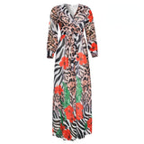African Dashiki Dress V-neck Stitching Printed Leopard Print plus Size
