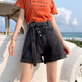 Women Jean Shorts Denim Shorts Women's Summer High Waist Wide Leg Loose Hot Pants with Belt