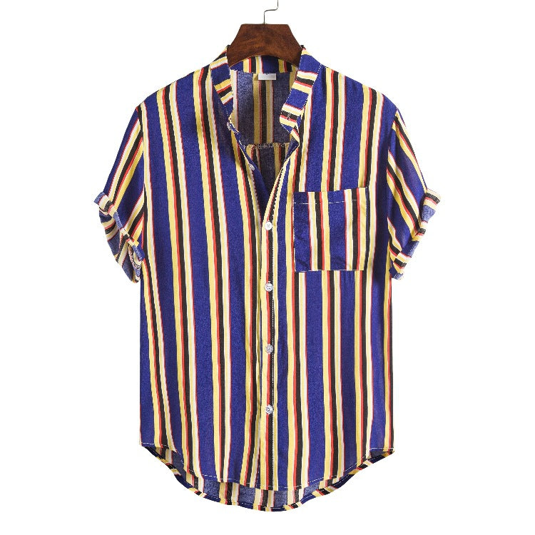 Camp Collar Shirt Short Sleeve Stand Collar Print