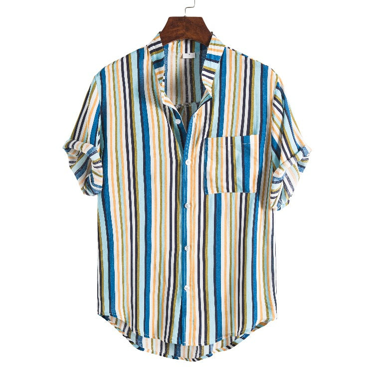 Camp Collar Shirt Short Sleeve Stand Collar Print