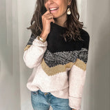 Women Pullover Knit Sweater Autumn and Winter Stitching Pullover round Neck Sweater for Women