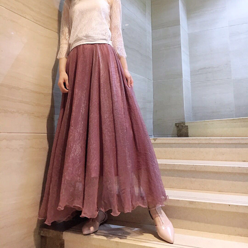 MIDI Mauve Skirt Solid Color Large Swing Dress