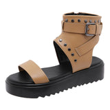 Platform Heels for Women Rivet Open Toe Summer Buckle Sandals