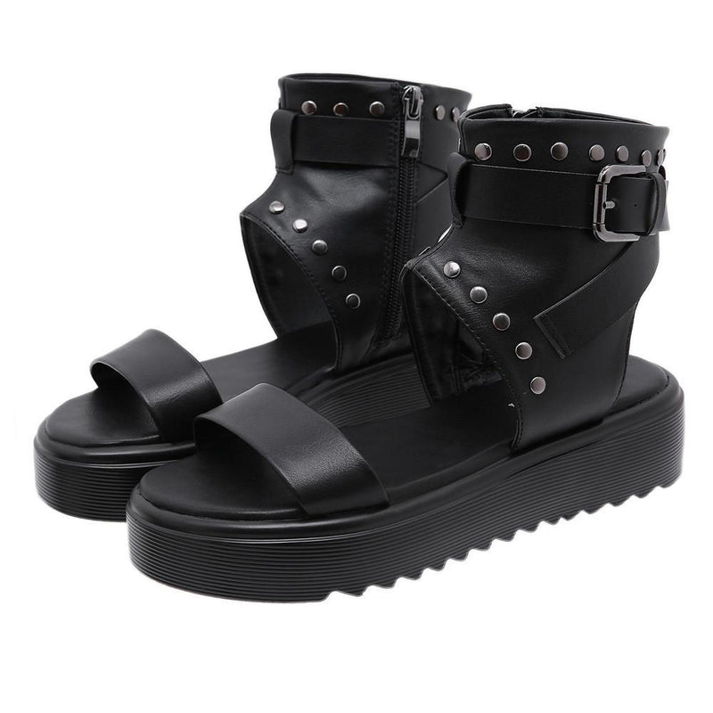 Platform Heels for Women Rivet Open Toe Summer Buckle Sandals