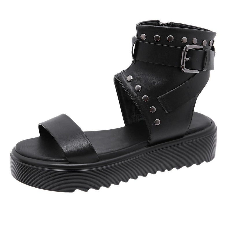 Platform Heels for Women Rivet Open Toe Summer Buckle Sandals