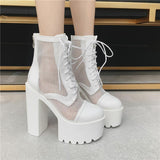 Platform Heels for Women Summer Mesh Thick High Heel Women's Sandals Super High Heel Roman Sandals