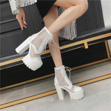 Platform Heels for Women Summer Mesh Thick High Heel Women's Sandals Super High Heel Roman Sandals
