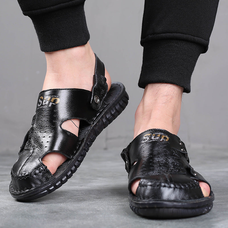 Tactical Trekking Sandals Summer Beach Outdoor Leisure Pump Sandals Men's First Layer Cowhide Slippers